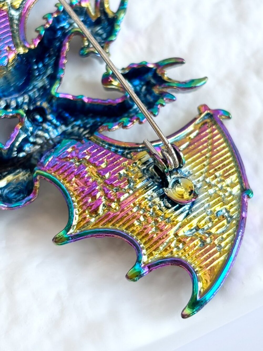 Iridescent Twin Dragon Figural Rhinestone Accented Vintage Inspired Brooch Pin - Picture 11 of 16